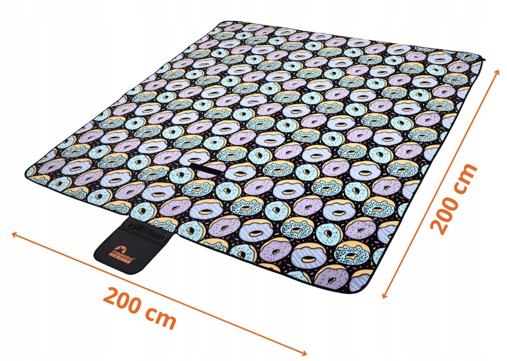 Pikniková deka čierna s donutmi 200x200 C